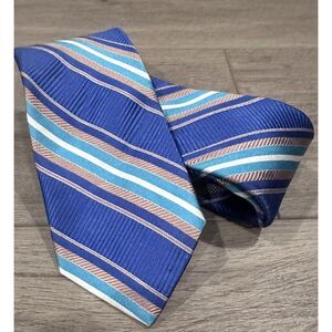 *Beautiful* TED BAKER Blue, Teal, Tan Striped 100% Italian Silk Tie 58"/ 3" EUC
